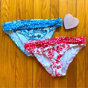 Bundled Athena Swim Bikini Bottom, Shirred Waist, Blue/White, Red/White, Size 10